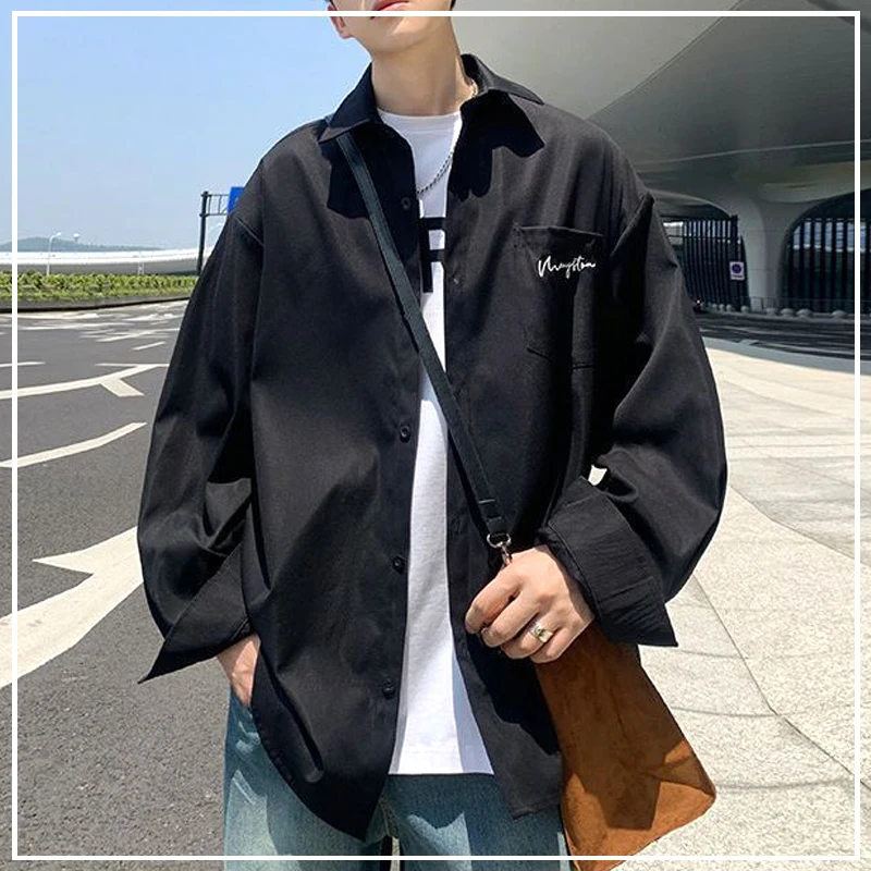Korean Version Embroidery Handsome Trend Street Casual Fashion Versatile Popularity Long Sleeved Men's Shirt Summer Style 2