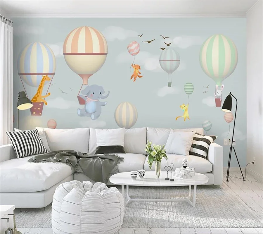 Custom wallpaper 3d papel de parede hot air balloon elephant bunny hand-painted snowflake cartoon children's room 3d wallpa