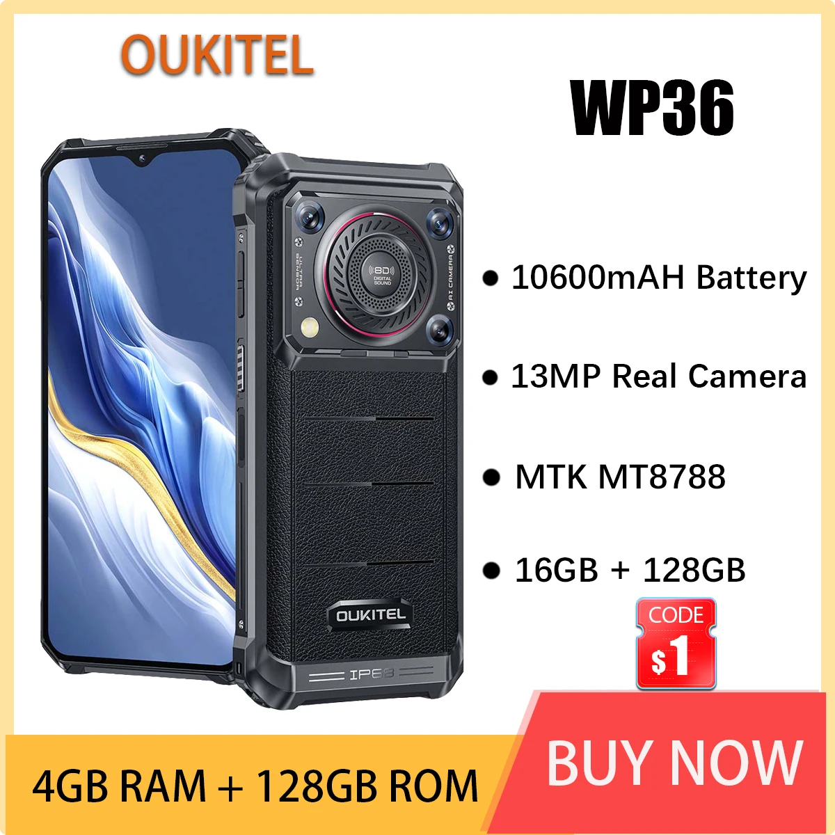 OUKITEL WP5 8000mAh Rugged Smartphone5.5"HD+ Max7GB RAM 4G Dual SIM 64GB/1TB Extension ROM,Triple Camera13MP,Face/Fingerpri