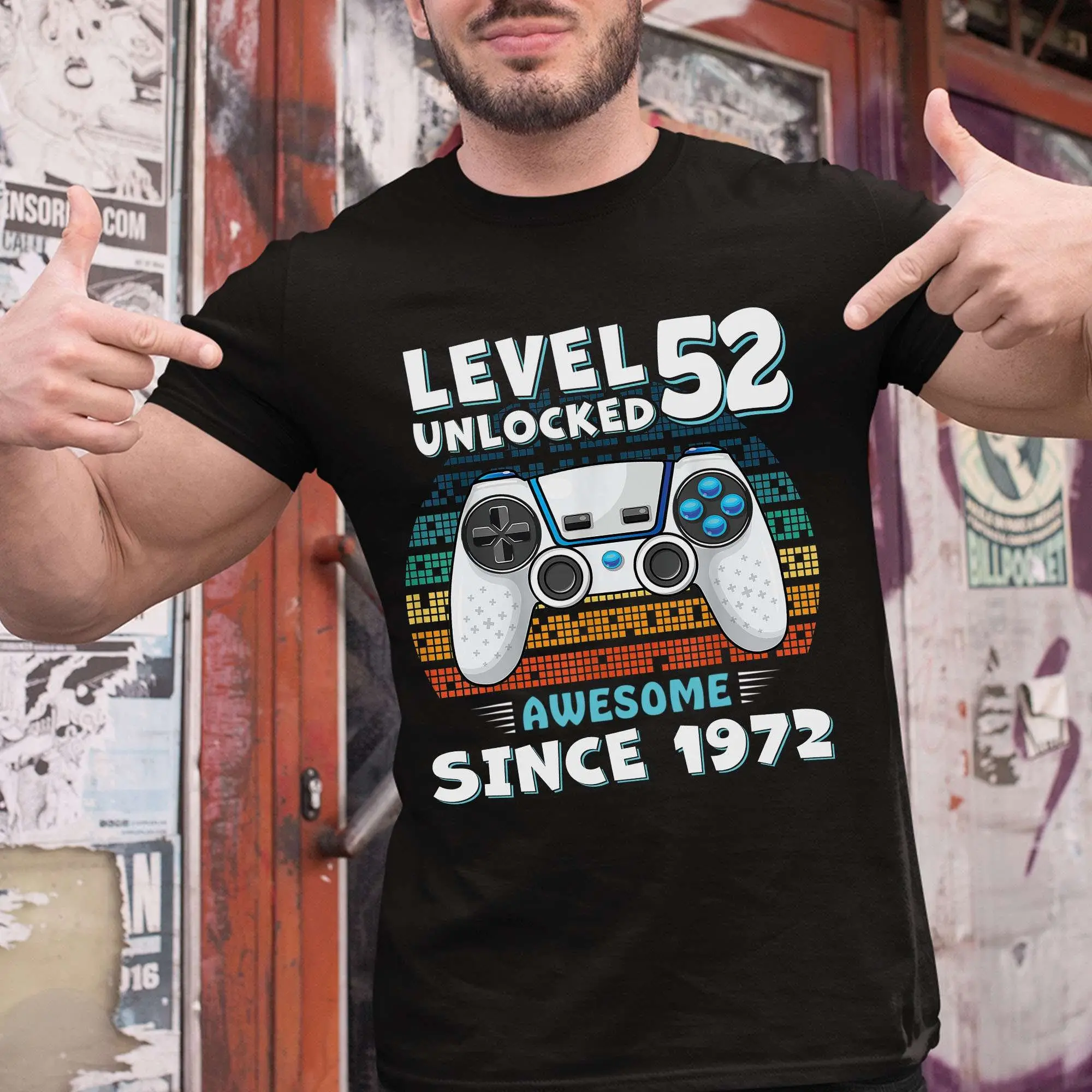 Funny 52th Birthday Man Gamer T Shirt Level 52 Unlocked Awesome Since 1972 Game Gaming Years Old Party