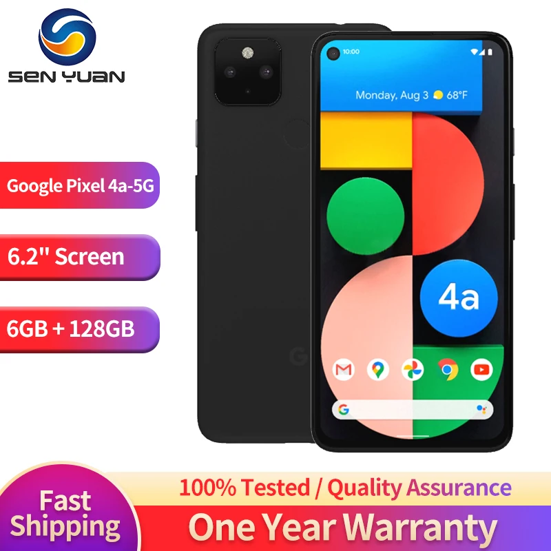 Google Pixel 4a 5G Original Unlocked Mobile Phone 6.2'' Octa Core Android 6GB RAM 128GB ROM 16MP+12MP Camera 4G 5G Cel
