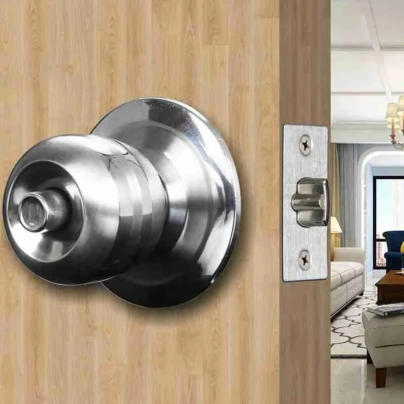 Internal House Round Door Knob Handle Alloy Steel Latch Spherical Bedroom Entrance Bathroom WoodDoor Lever Lock With Key