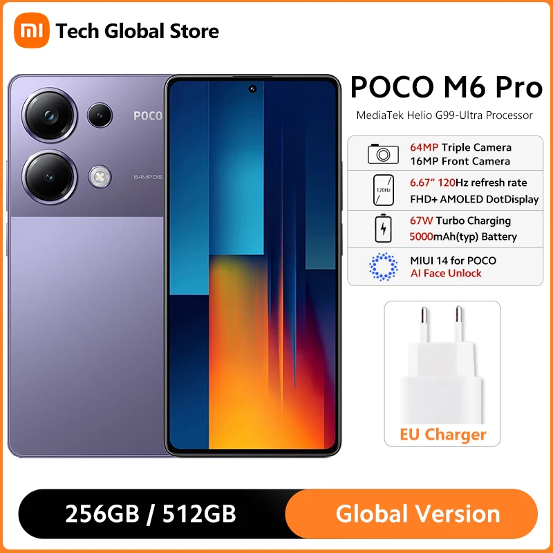 POCO M6 Pro Smartphone Global Version MediaTek Helio G99 Ultra 6.67" 120Hz AMOLED Display 64MP Triple Camera 67W Turbo Char