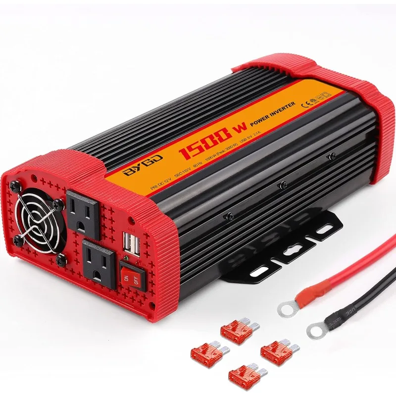 BYGD 1500W Power Inverter DC 12V to 110V AC Converter and Peak Power 3000W Car Inverter with 4.2A Dual USB Ports Quick