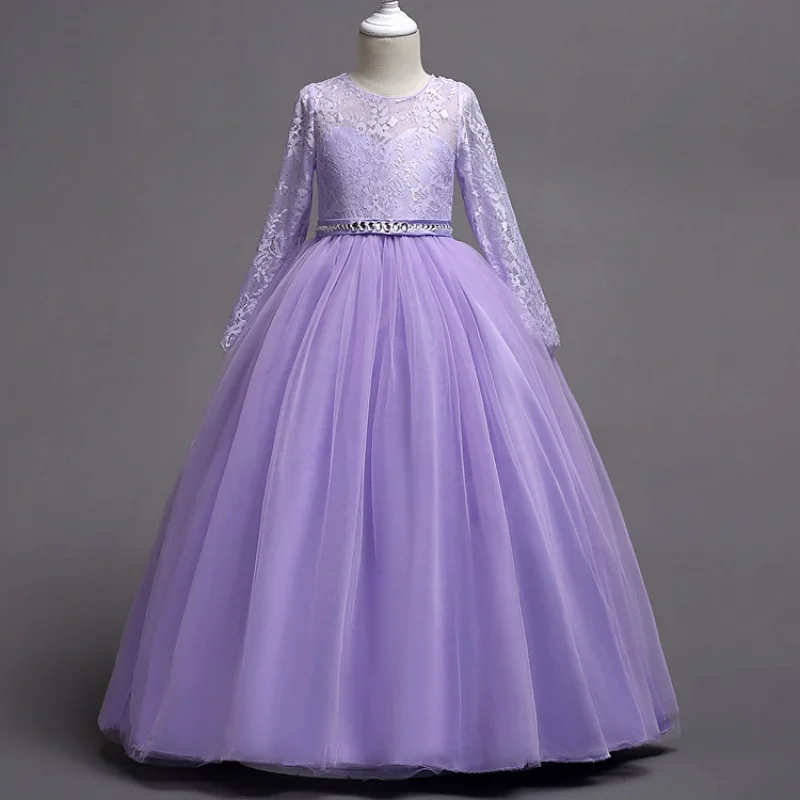 Child Luxury Evening Elegant Party Dresses For Wedding Ceremony Girls 7 10 To 14 Years Old Lilac Lace Dress Children's Clot
