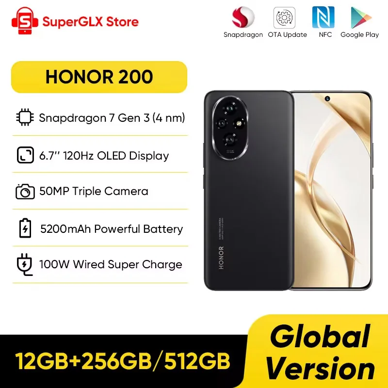HONOR 400 Global Version 5G Smartphone 6.55" 120Hz AMOLED Display 200MP Dual Camera Snapdragon 7 Gen 3 6000mAh 80W SuperCha