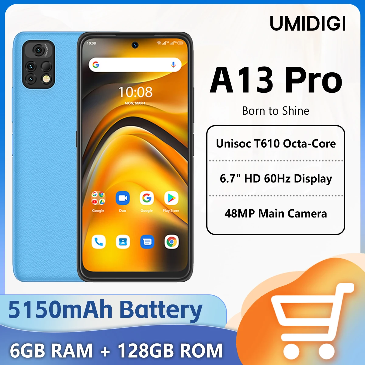 UMIDIGI A13 Pro Android Smartphone 48MP AI Triple Camera 6.7"HD Display 5150mAh Battery 6GB+128GB NFC Global Version Cellph