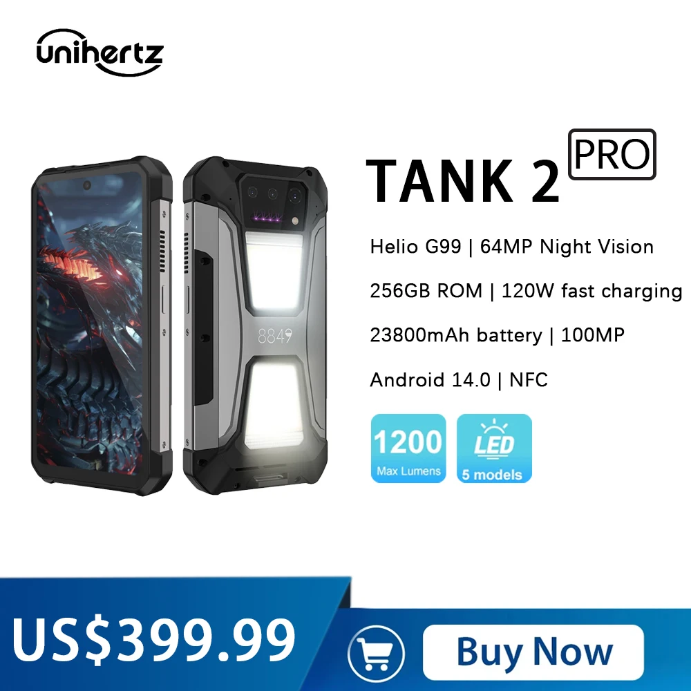 Unihertz 8849 Tank 2 PRO Rugged Smartphone with Projector 6.79 Inch 8GB+256GB 23800mAh 100MP Android 14 NFC Cell Phone On Sale