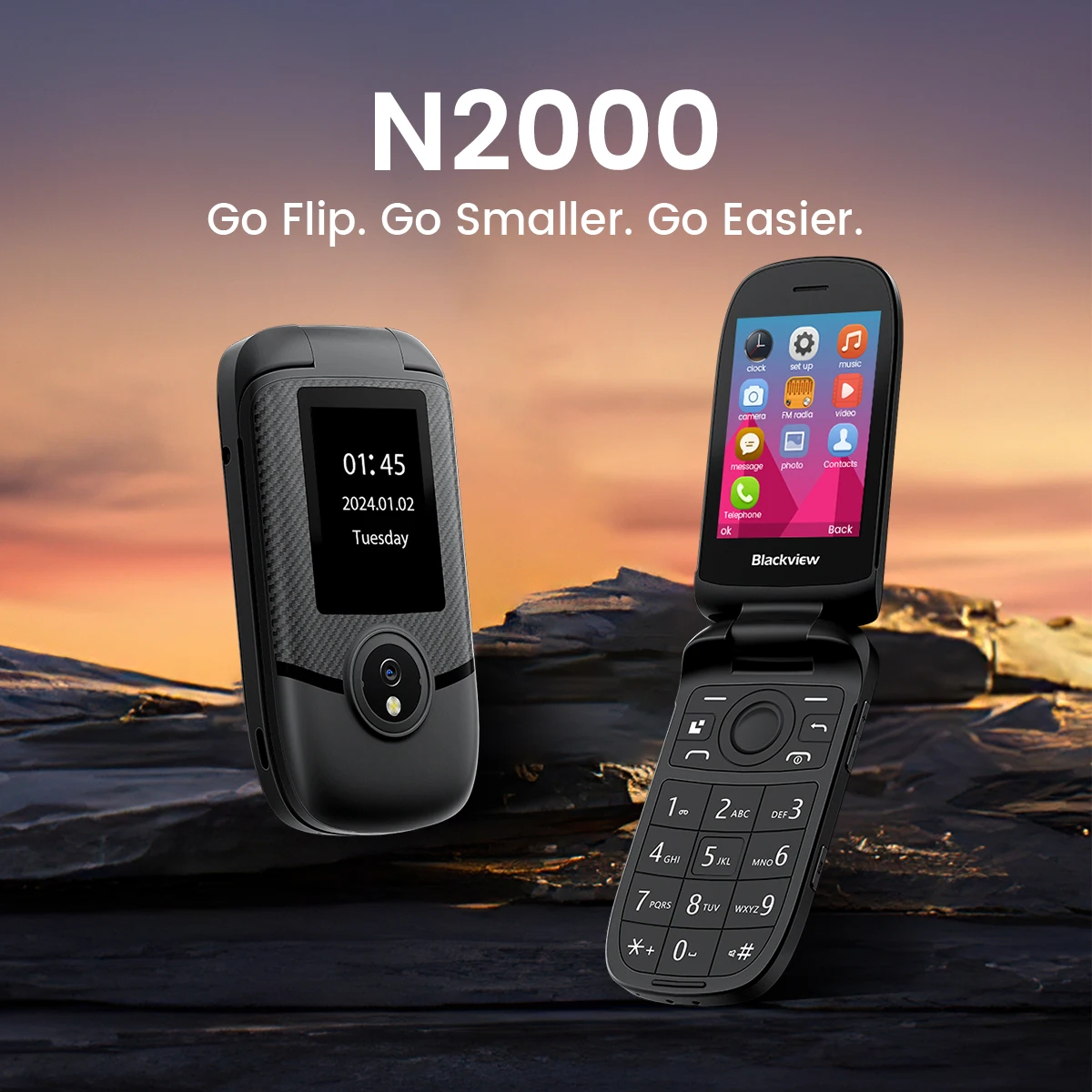 Blackview N2000 Flip Phone Elderly Cellphone Two Display 2.8" SOS Fast Quick Call Dial Push Button Folded Senior Mobile Pho