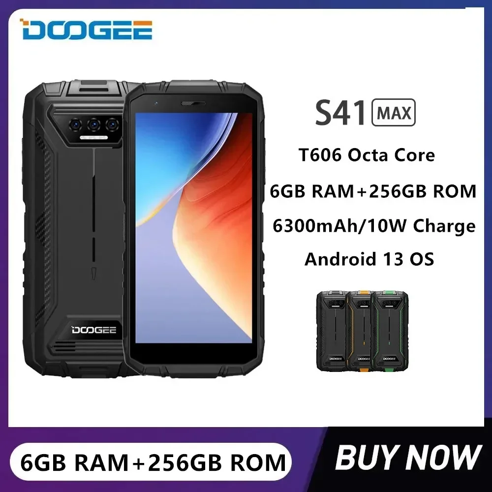 DOOGEE S41 Max Rugged 4G Smartphones 5.5 Inch HD Screen Octa Core 16GB+256GB Android 13 Mobile Phone 13MP 6300mAh Battery NFC