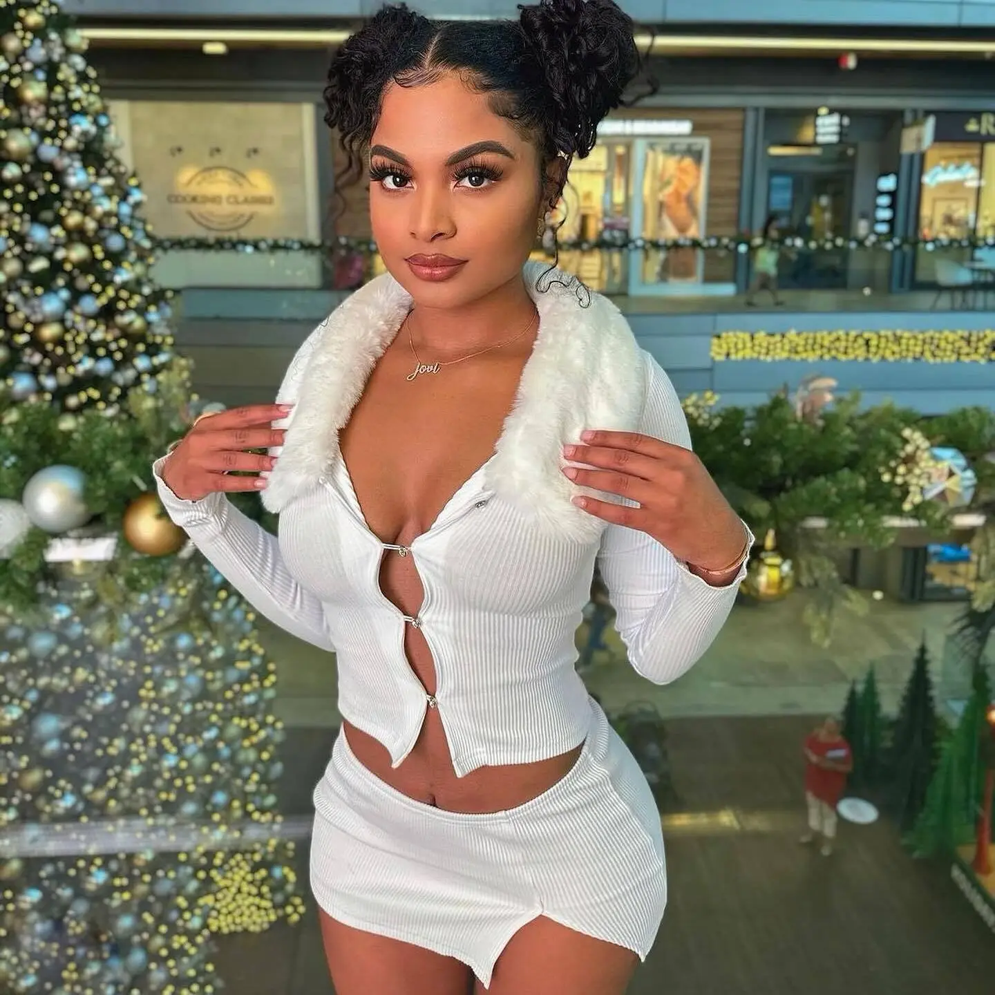 Sexy Fur Collar Ribbed Dress Crop Tops 2 Piece Skirt Sets Mini Elegant Party Dress 2024 Winter Outfit Club Two Piece Skirt Sets