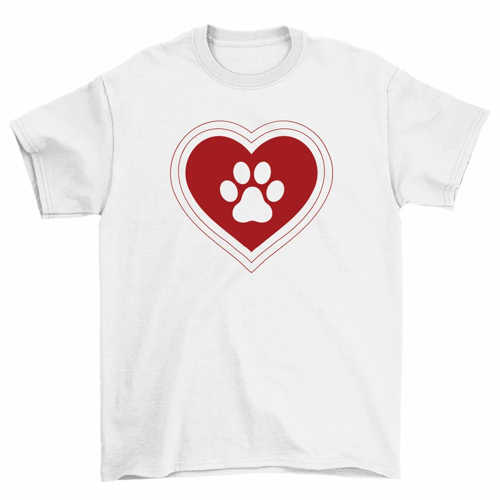 Puppy Paw Heart T-Shirt Pet Dog Lovers Men Women Tees High Quality 100%Cotton Short Sleeve
