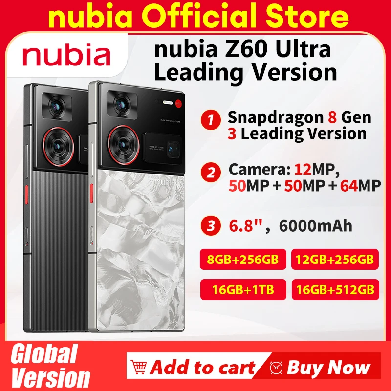 Global Version Nubia Z60 Ultra Leading Version 6.8" Smartphone 5G Snapdragon 8 Gen3 NFC 6000mAh 80W fast charge Battery NX7