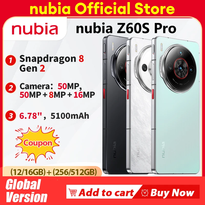 Mew Original Global Version Nubia Z60S Pro Snapdragon8 Gen2 6.78 120Hz OLED 1260×2800 50MP 5100mAh 80W Fast Charging NFC NUBIA