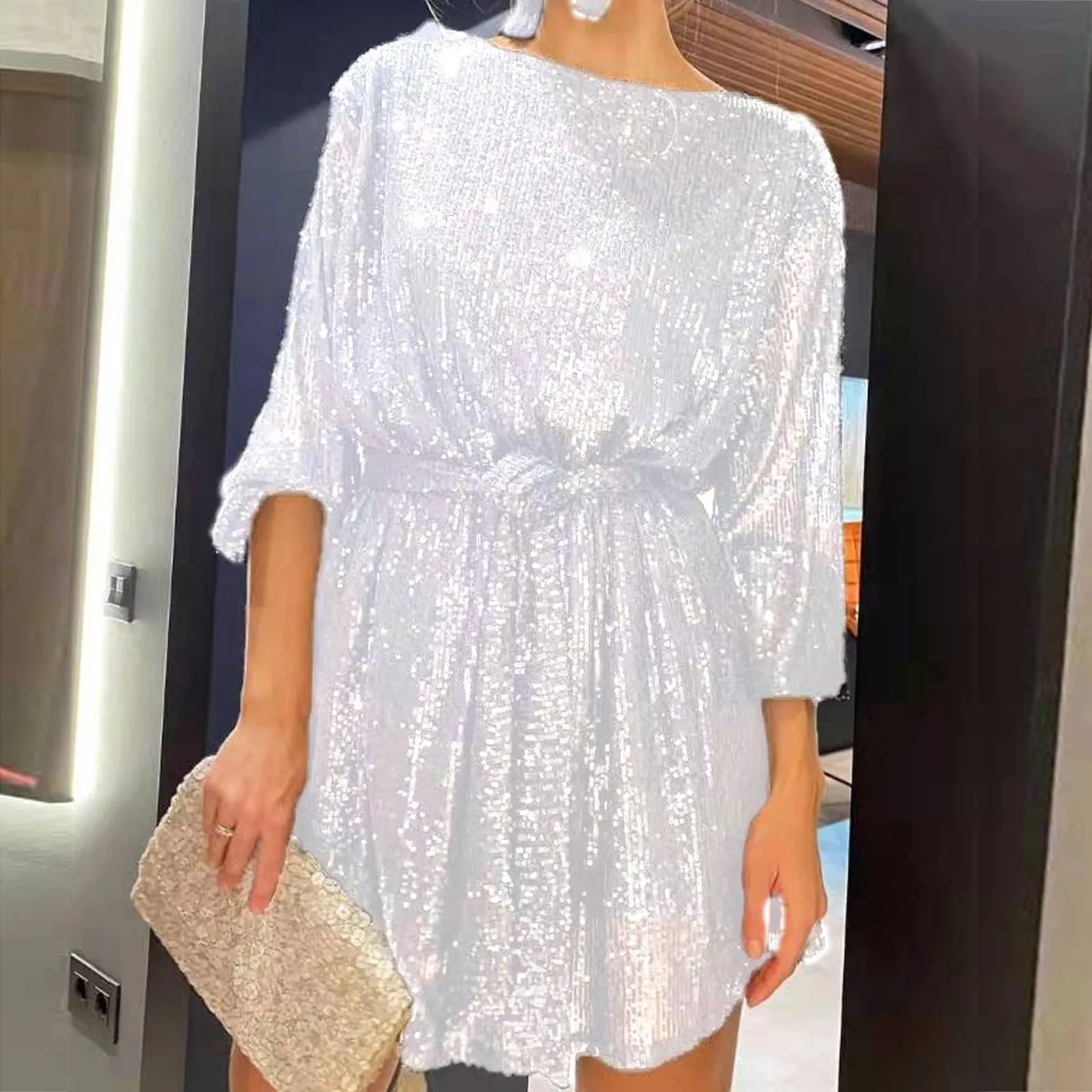 2024 New Women's Holiday Party Cocktail Party Sparkling Beaded Dress Fashion Temperament Elegant Sexy Sequined Evening Dres