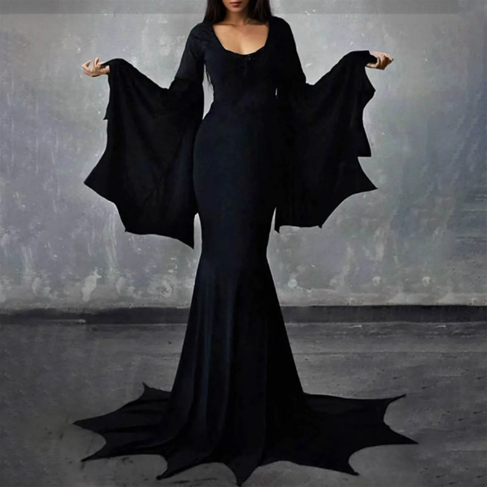 Gothic Dress Women Vampire Bat Dress Costume Adams Family Cosplay Halloween Outfit Masquerade Party Cosplay Costume 2024