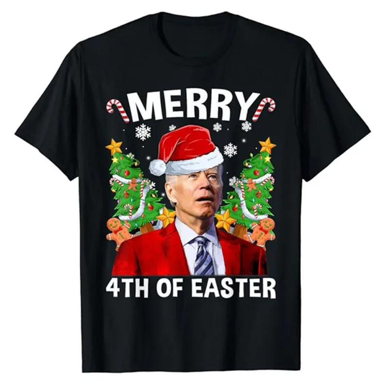 Funny Joe Biden Christmas Santa Hat Merry 4th of Easter Xmas T-Shirt Humorous Graphic Outfits Family Matching Clothes Saying Tee