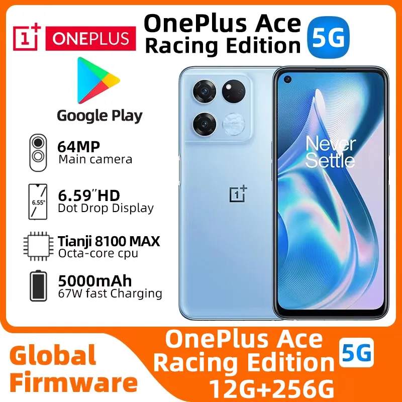 OnePlus Ace Racing Edition Multi Languages MTK Dimensity 8100 MAX 120Hz Display 5000mAh 67W SuperVooc Charge Android used phone