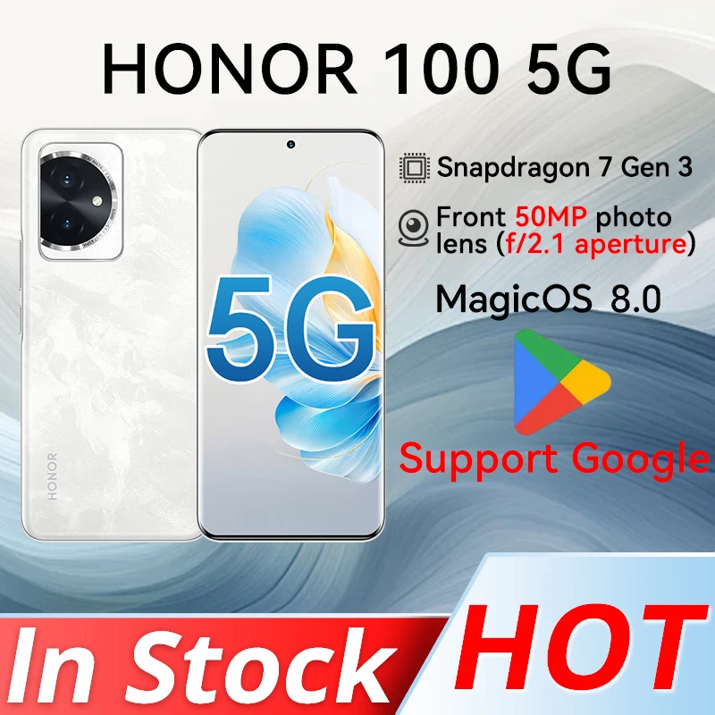 Honor 100 5G Smartphone 6.7'' OLED Curved Screen Snapdragon 7 Gen3 Octa Core 50MP Triple Cameras 100W SuperCharge Mobi