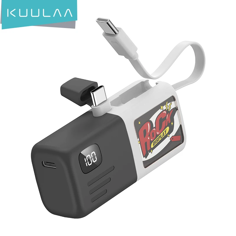 KUULAA Mini Power Bank with Type-C Cable Fast Charging For iPhone 15 14 13 Por Max Portable Charger for Xiaomi Samsung 5000mAh
