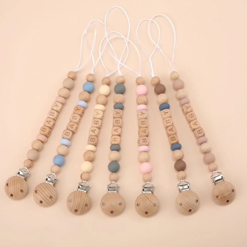 Baby Personalized Name Pacifier Clips Morandi Color Dummy Nipple Holder Clip Chain Teething Toys Pacifiers Newborn Accessories