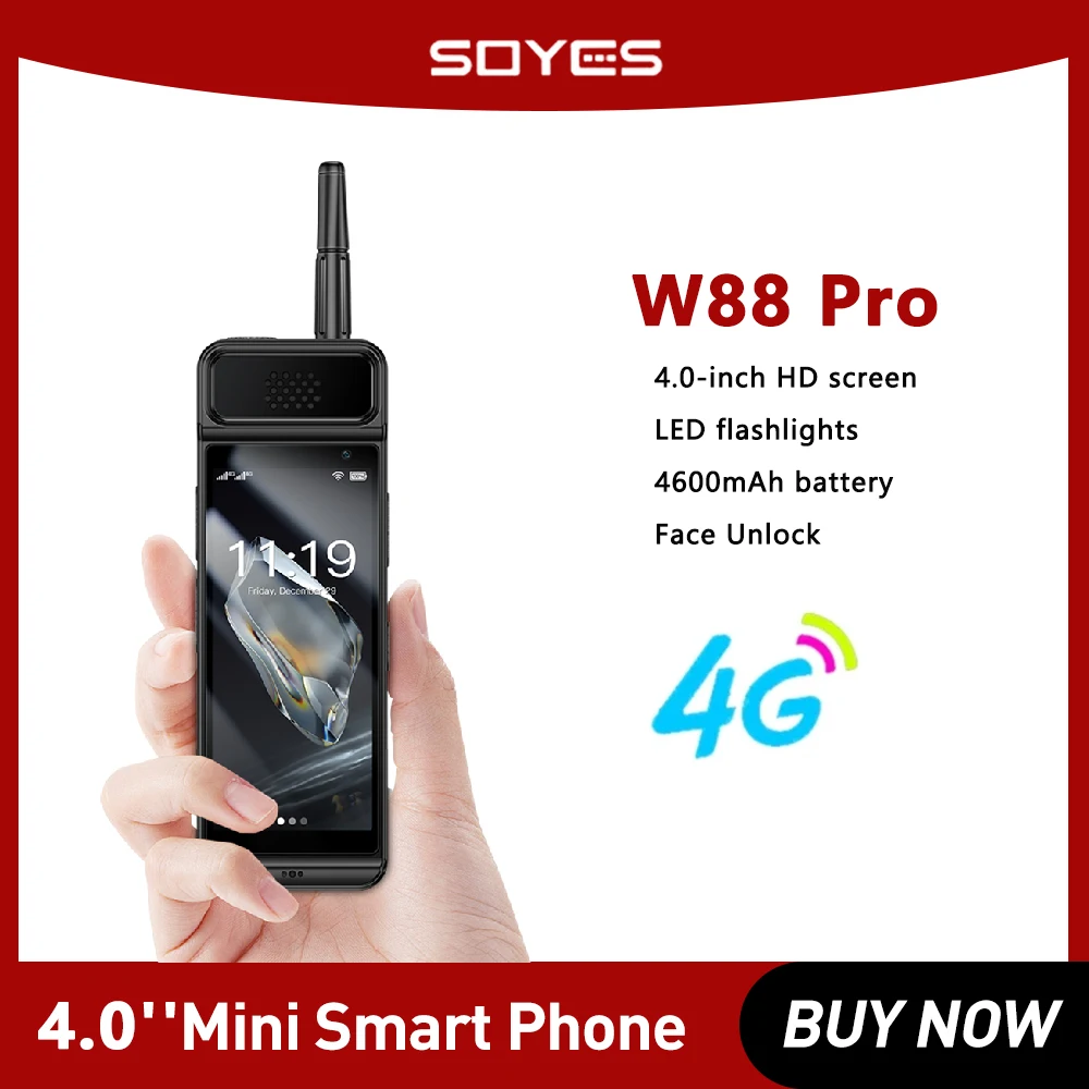 SOYES W88 Pro Mini Phone 4.0''4G Network Retro Smartphone 4600mAh Android 12 Dual Sim Face ID WIFI Bluetooth FM Hotspo
