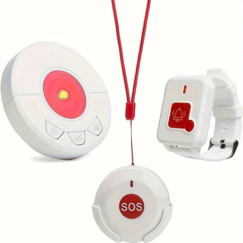 Wireless SOS Call Button Life Alert System Caregiver Pager for Elderly Seniors Home Safety 1 Receiver 1 Necklace 1 Wrist Button