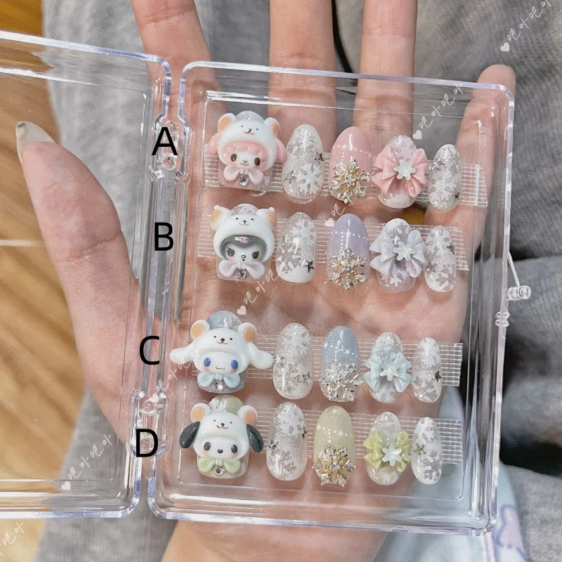New kawaii Diy 3D Sanrios snowflake Pochacco Cinnamoroll kuromi Melody Handmade Press On Nails Tips Nails Design Manicure Girls
