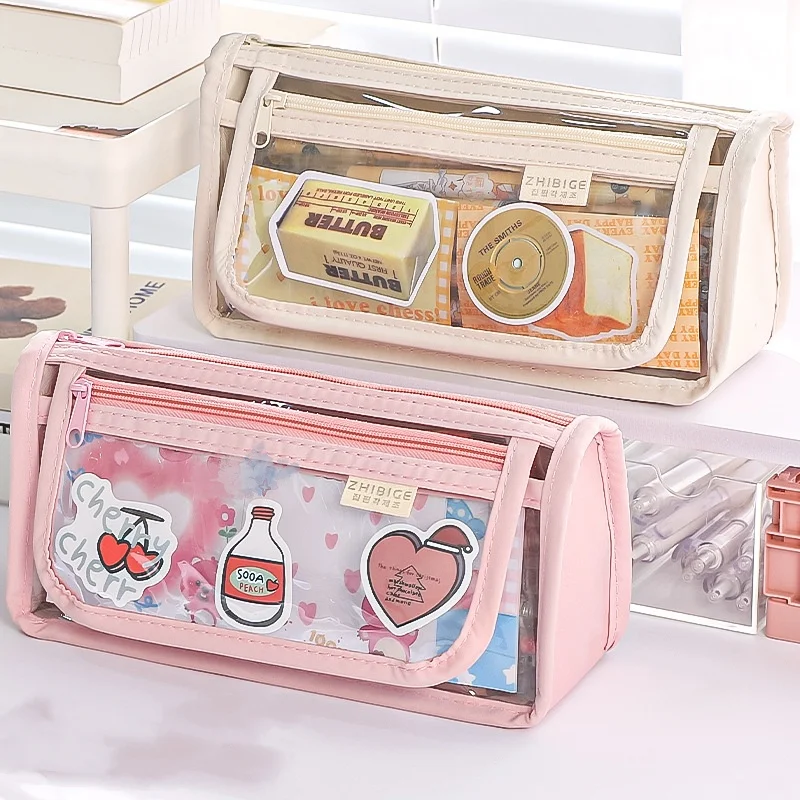 1 Piece Sweet Candy Color Pencil Case for Student Chic Solid Color Series Pencil Pouch Triangle High Capacity Stationery Bag