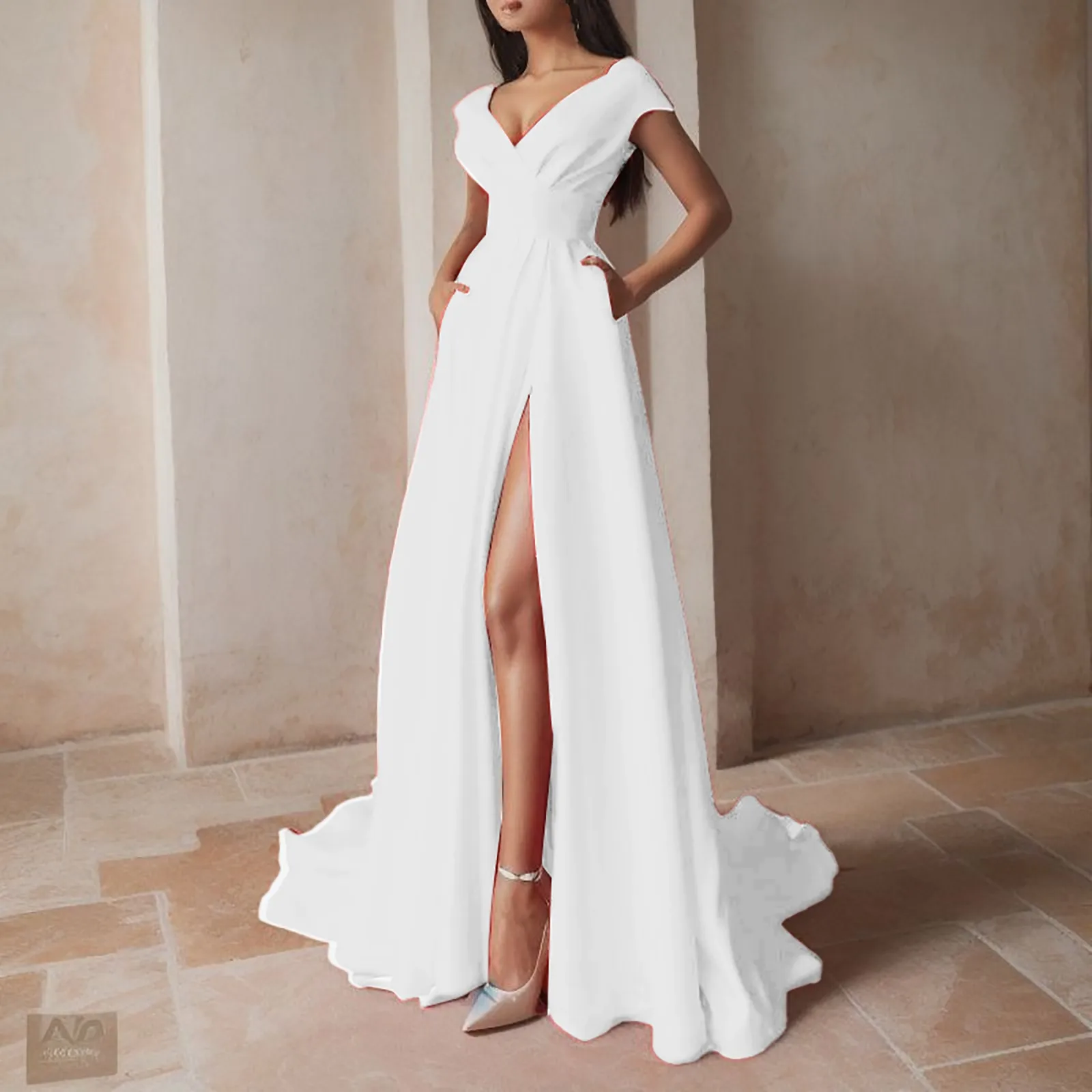 2024 Wrapped Chest Long Dress Ruffle Edge Red Black White Mid Rise Solid Elegant Commuting Evening Party Birthday Dress