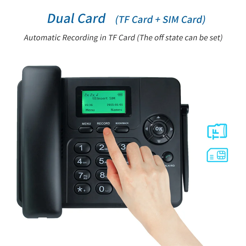 Dual Sim Card Stand-by GSM Fixed Wireless Phone Recording FM Radio MP3 indoor Antenna 2 Sim card 2G GSM fixed wireless phone