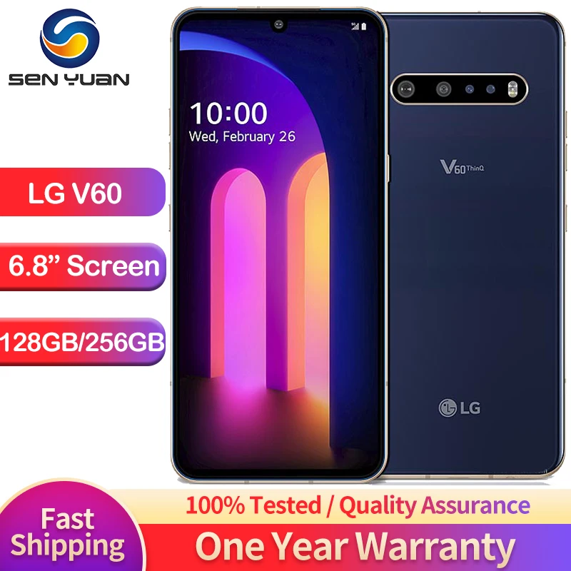 Original LG V60 ThinQ 5G Moilble Phone V600TM V600VM V600AM 6.8" P-OLED HDR10+ 8GB RAM 128GB/256GB ROM Snapdragon 865 CellP