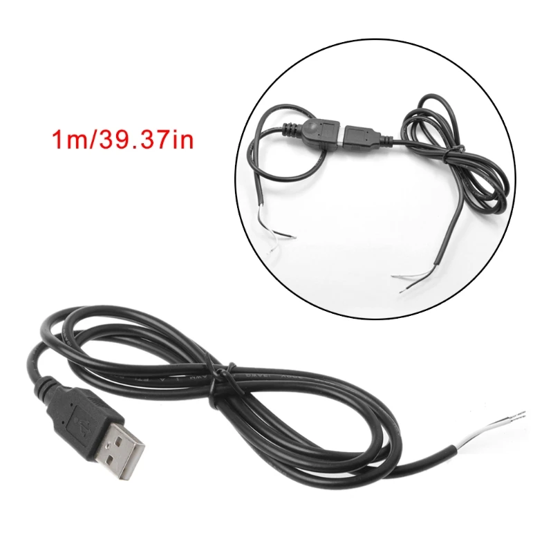 USB Male Plug 2 Wire/2pin Power Cable Cord Connectors for DC 5V USB Power Supply Device DIY 1m Wire Wear-resisting