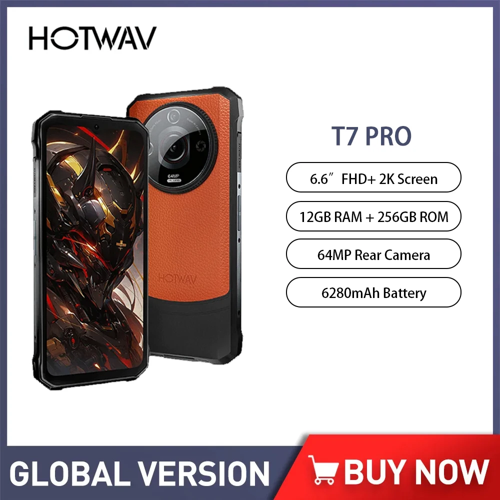 HOTWAV T7 Pro Rugged Phone 6.6'' FHD+ 2K 12(6+6)GB 256GB Smartphone Android 13 64MP 6280mAh Battery 4G Ultra-Thin Cell