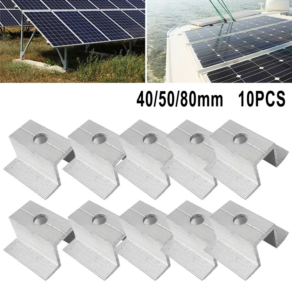 10Pcs Solar Middle Clamp PV For FrameAluminum Photovoltaic Bracket Solar Panel Accessories Corrosion Resist Height 25 - 50mm