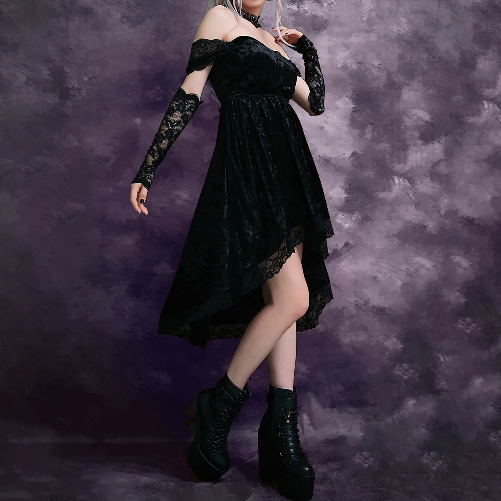 Gothic Lace Velvet Bodycon Vintage Dresses Women Punk Y2K E Girl Fairycore Grunge Aesthetic Mini Dress Lolita Halloween Costumes