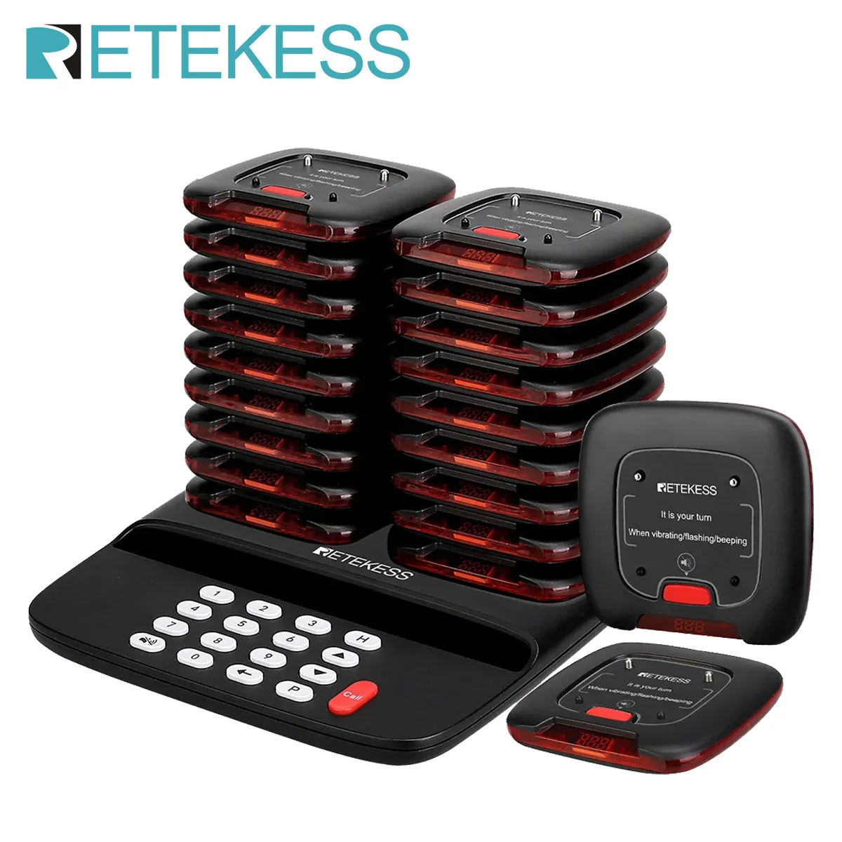 Retekess TD183 Pager For Restaurant Calling System 20 Vibrator Coaster Buzzer Beeper Guest Queuing For Cafe Bar Food Court Hotel