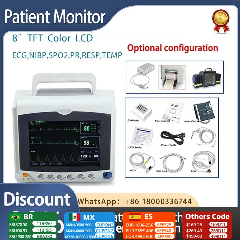 CONTEC CMS6000C Adult Child Neonate Vet Portable 6 Parameter Patient Monitor vital signs monitor ECG NIBP RESP SPO2 PR TEMP