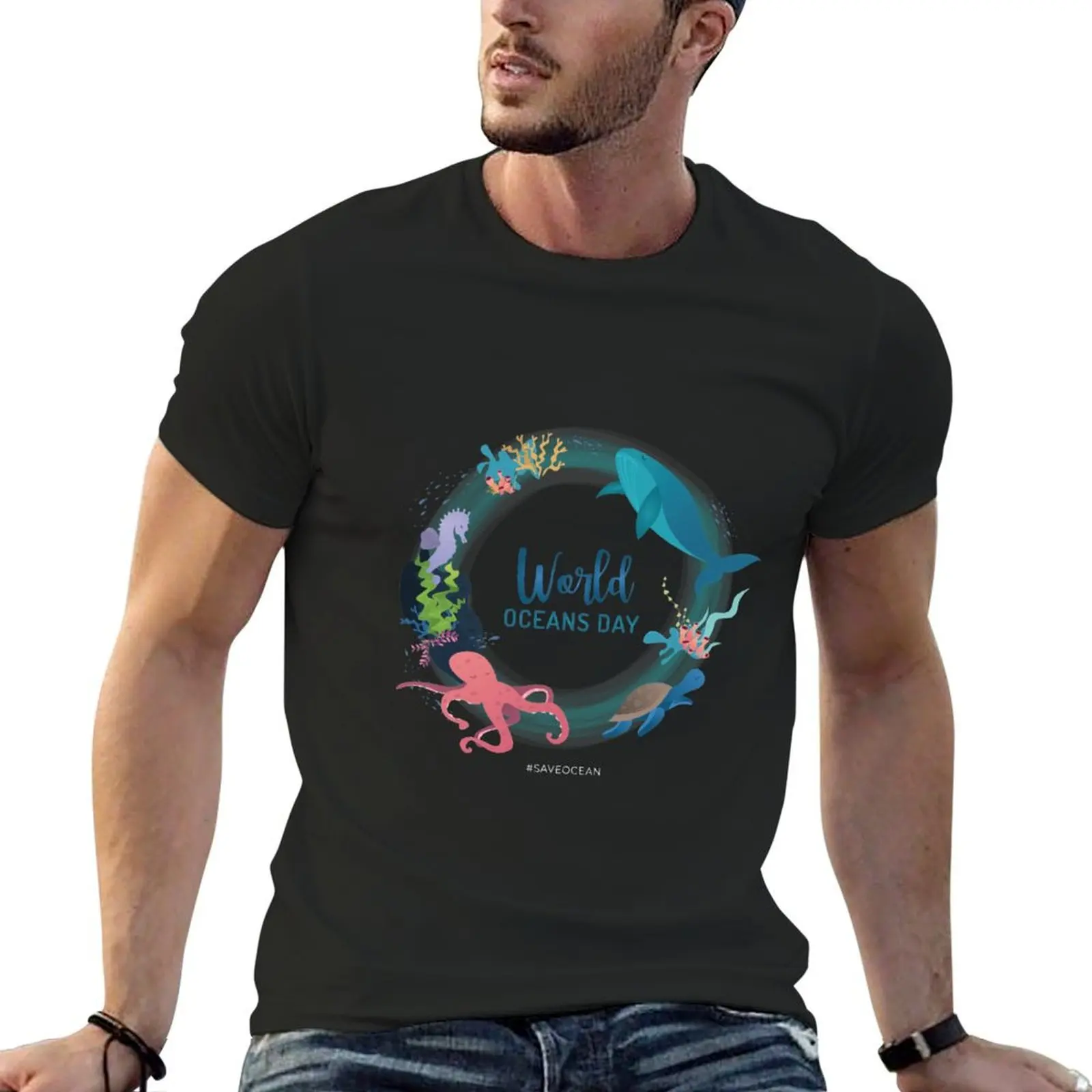 World Oceans Day T-Shirt street wear korean fashion custom shirt aesthetic clothes mens champion t shirts