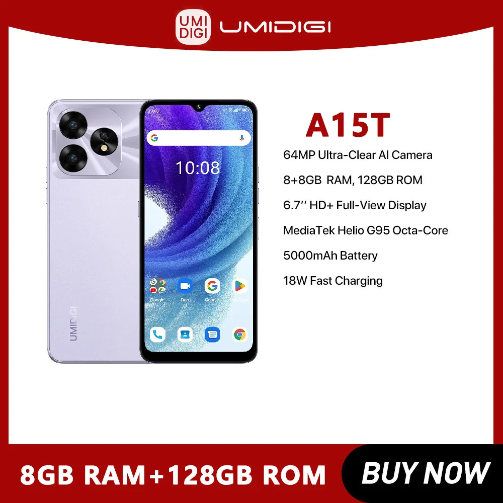 UMIDIGI A15T Smartphone 6.7’’ HD+ 8GB 128GB phone Android 13 MTK Helio G95 Octa-Core 64MP 5000mAh Battery Hotkey NFC
