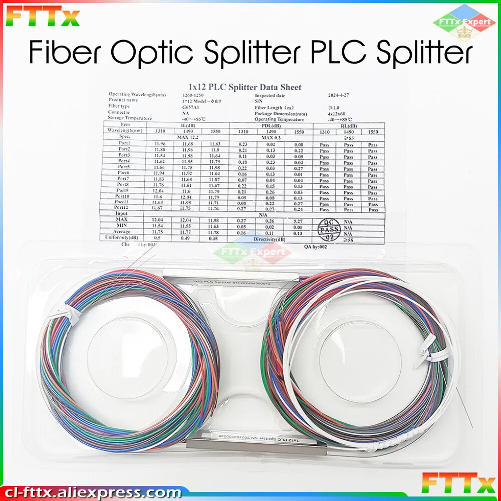 10pcs PLC 1x12 Fiber Optic Splitter 0.9mm Cable Optical Splitter Mini Blockless Without Connector