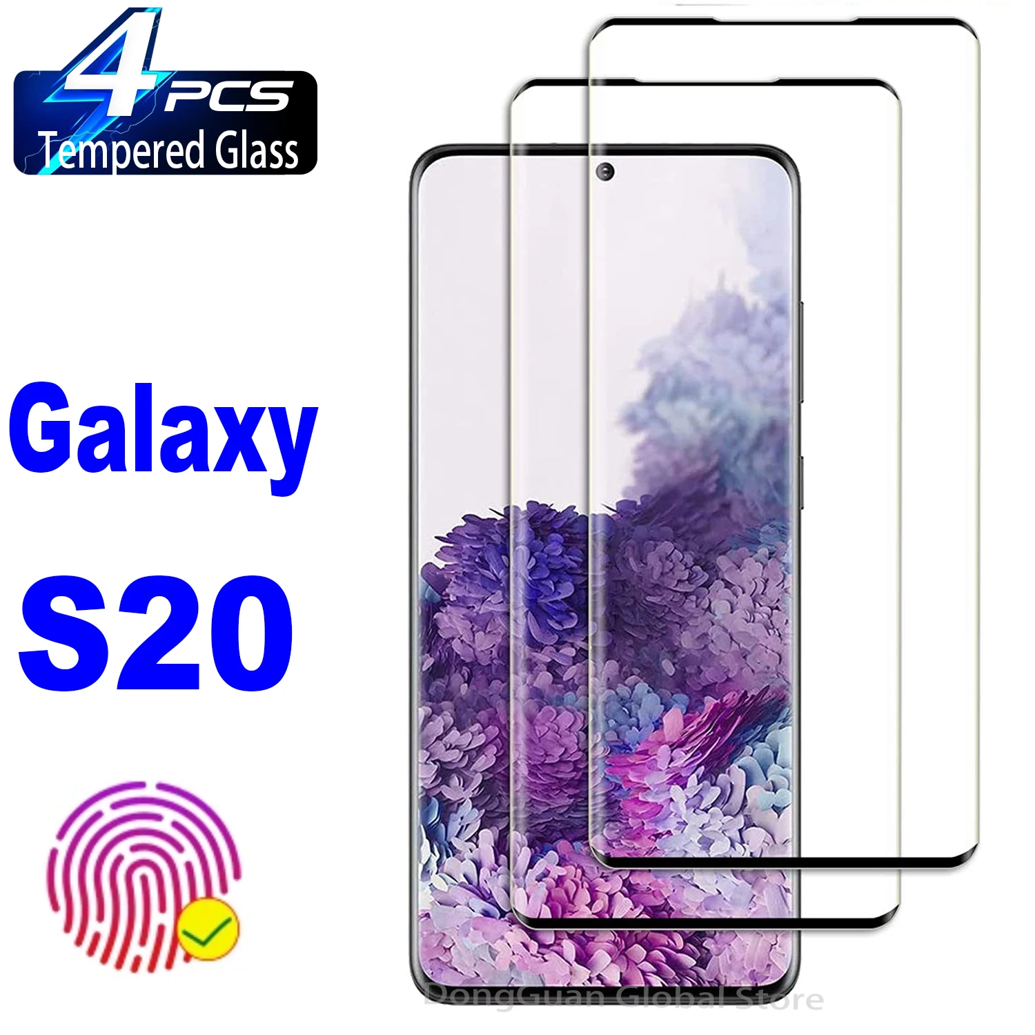 9H Tempered Glass Film For Samsung Galaxy S20 + 2/4Pcs HD Curved Four Sides Glue Screen Protector Glass