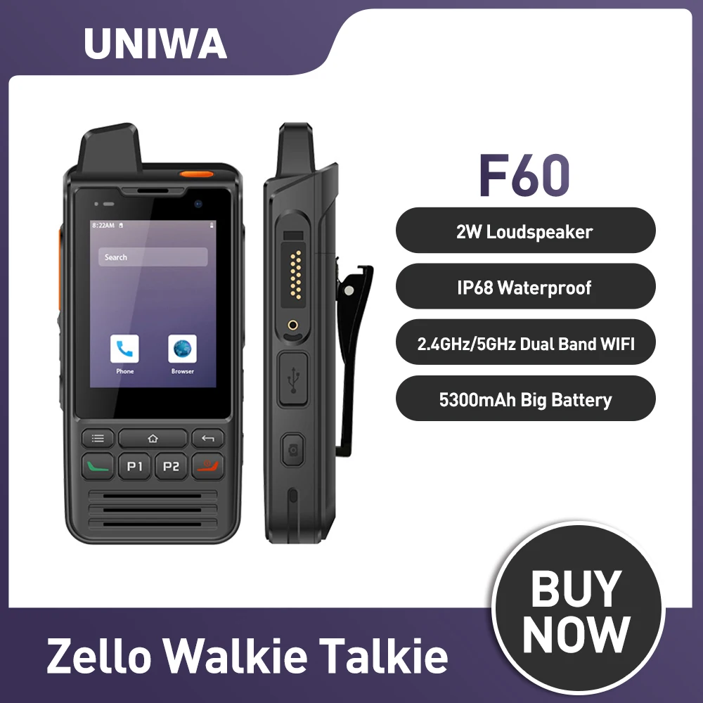 UNIWA F60 Zello Walkie Talkie 4G Smartphone 2.8"Android 9 teléfonos-y-comunicación Waterproof PTT 5300mAh NFC Cellphone On 