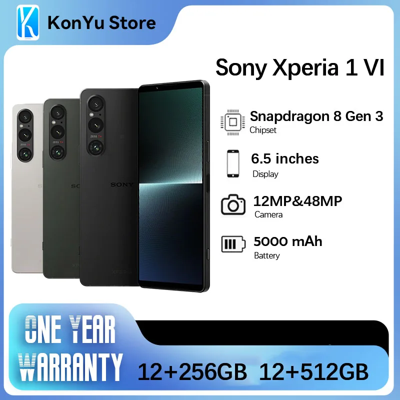 New & Original Sony Xperia 1 VI 5G Dual SIM 120Hz XQ-EC72 Snapdragon 8 Gen 3 6.5 inches HDR OLED Display 5000mAh Battery And