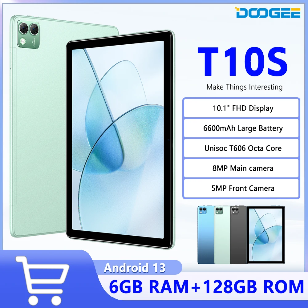 DOOGEE T10S Tablet 10.1" TÜV SÜD certification FHD Display 6GB+128GB 6600mAh Android 13 Spreadtrum T6064G Global Version Go