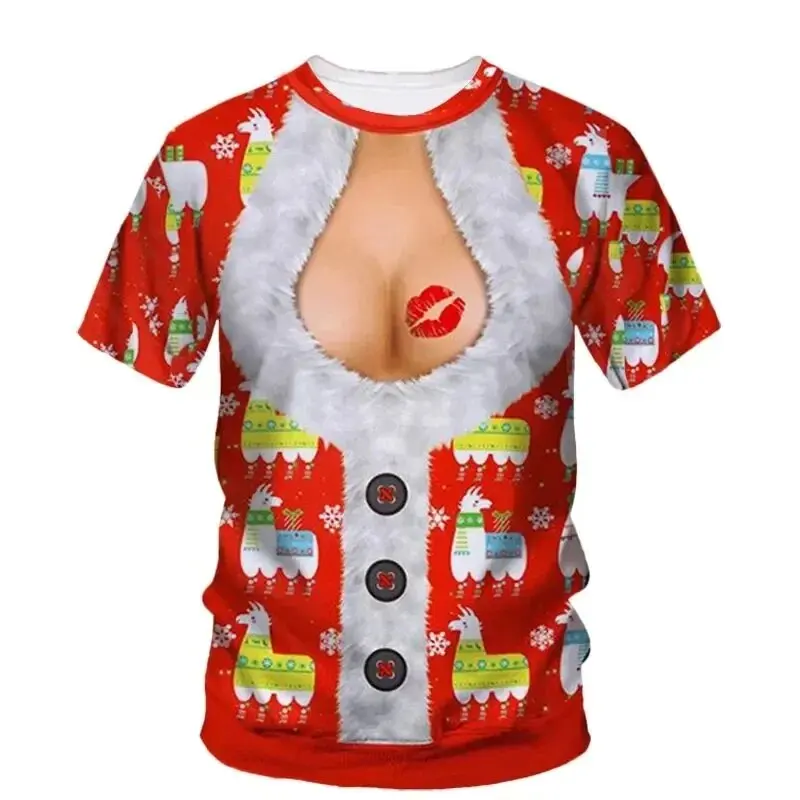 Fashionable and Lnteresting Christmas Pictures For Men's T-Shirts Trend Digital Printing Casual Round Neck Short Sleeved To
