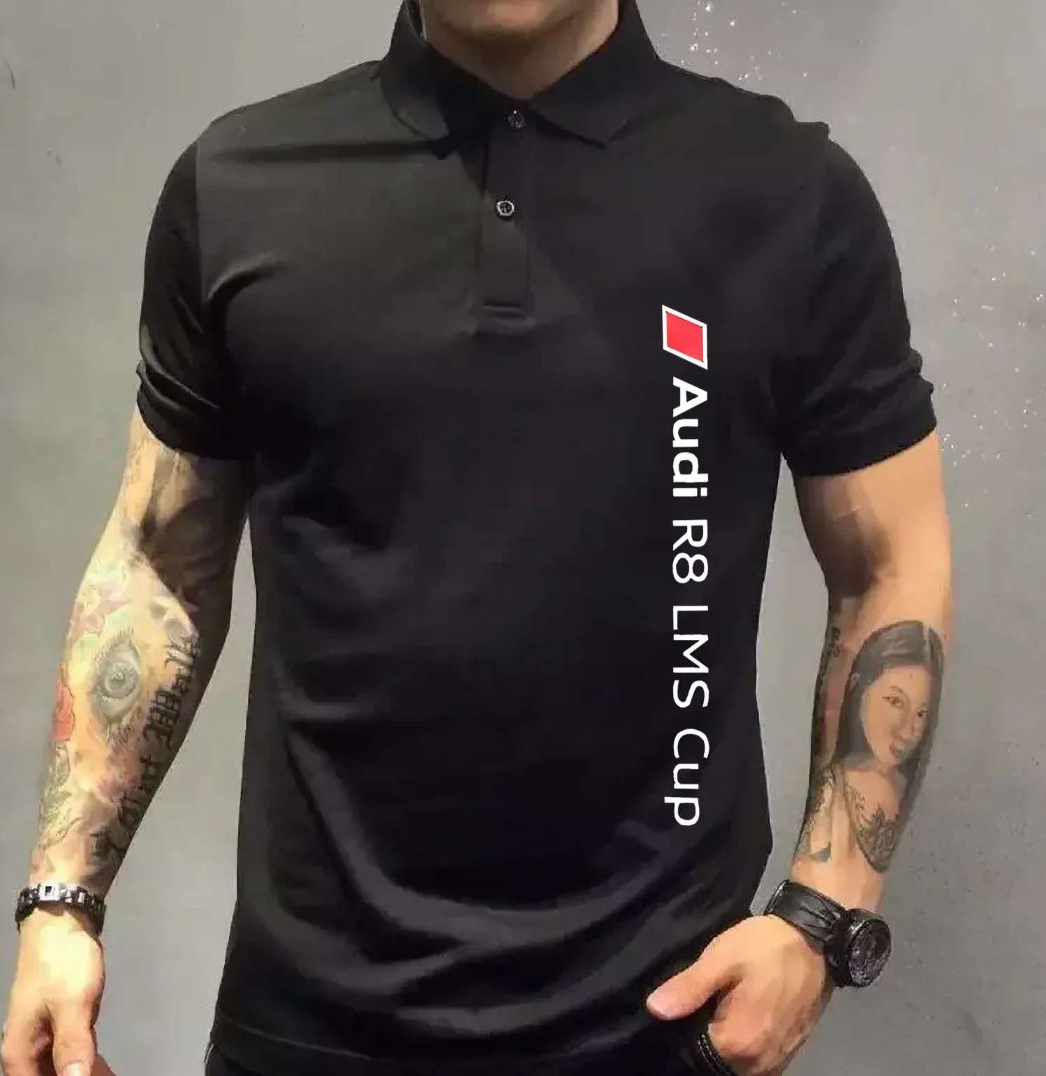 Polo shirt clothing fashion men's women's A-Audi R8 lms cup logo Harajuku short-sleeved O-neck auto sports cotton T-sh