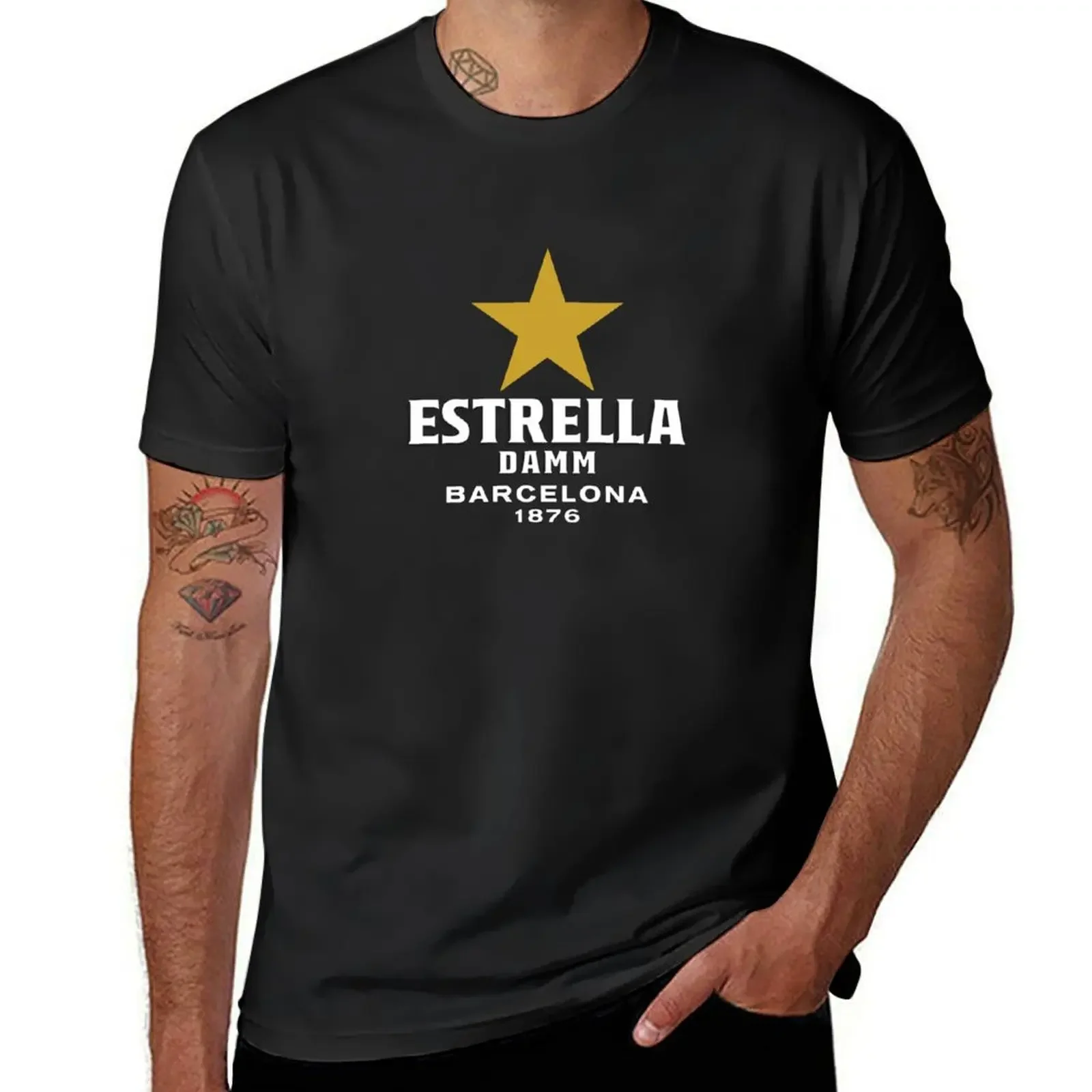 Estrella Damm beer Shirt plus size tops clothing heavyweight Round Collar Outfits funny Summer fashion New Arrival Cotton Short