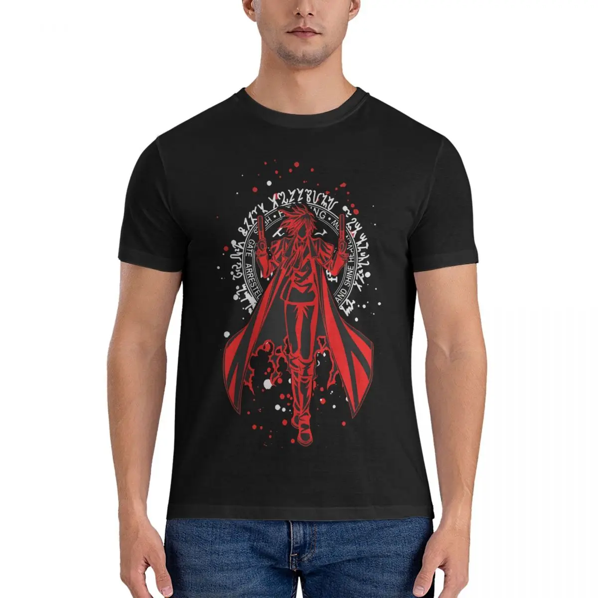 Humorous Chill T-Shirts Men Crew Neck Pure Cotton T Shirt Hellsing Short Sleeve Tees Graphic Printed Clothes