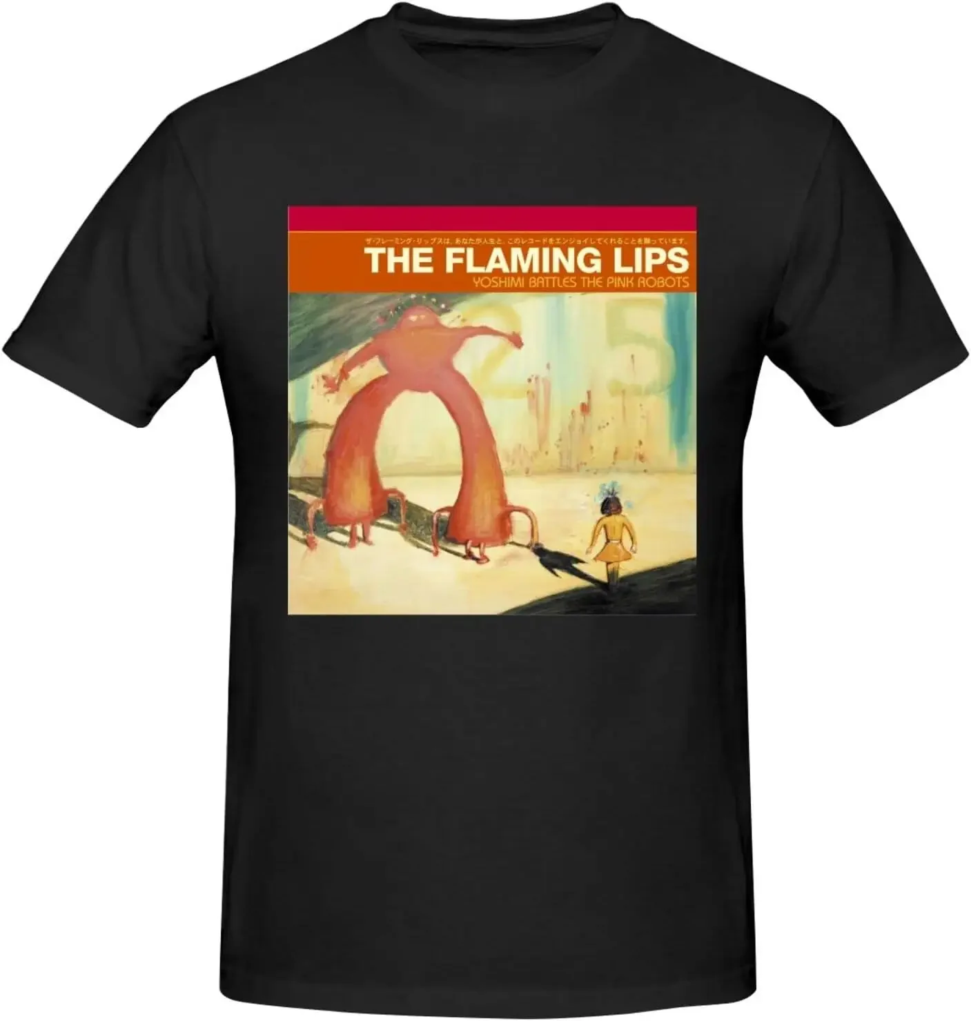 The Flaming Music and Lips Shirt Fashion Performance Basic Short Sleeve T-Shirt, Classic Crew Neck Casual Top Black